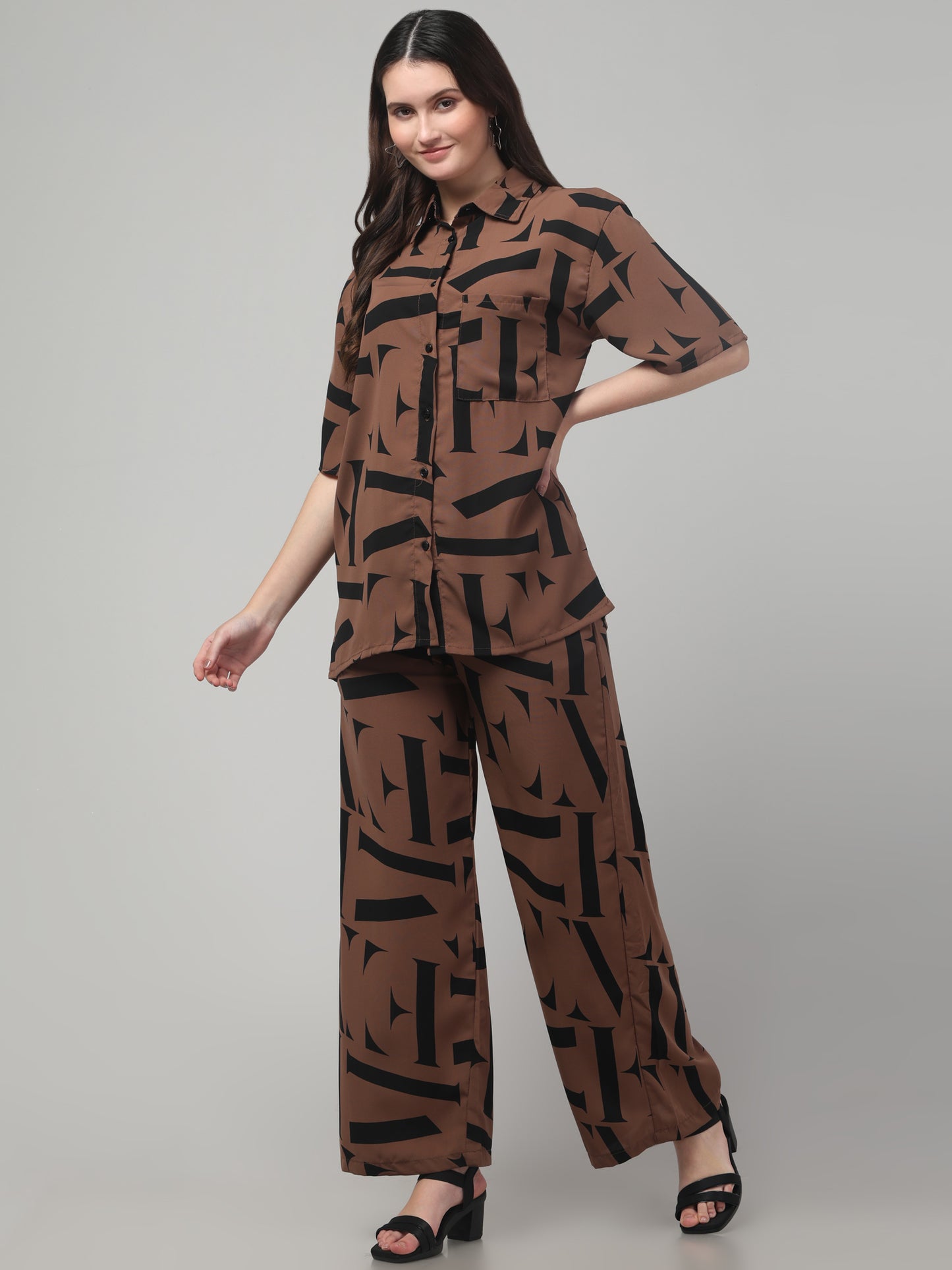 Brown Printed Co ord Set For Women