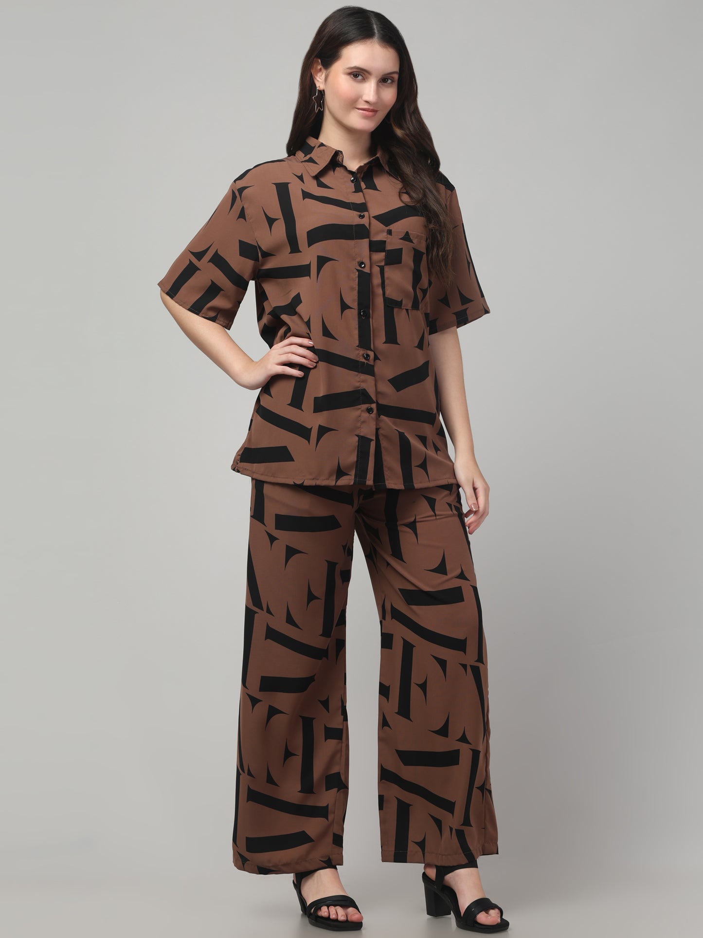 Brown Printed Co ord Set For Women