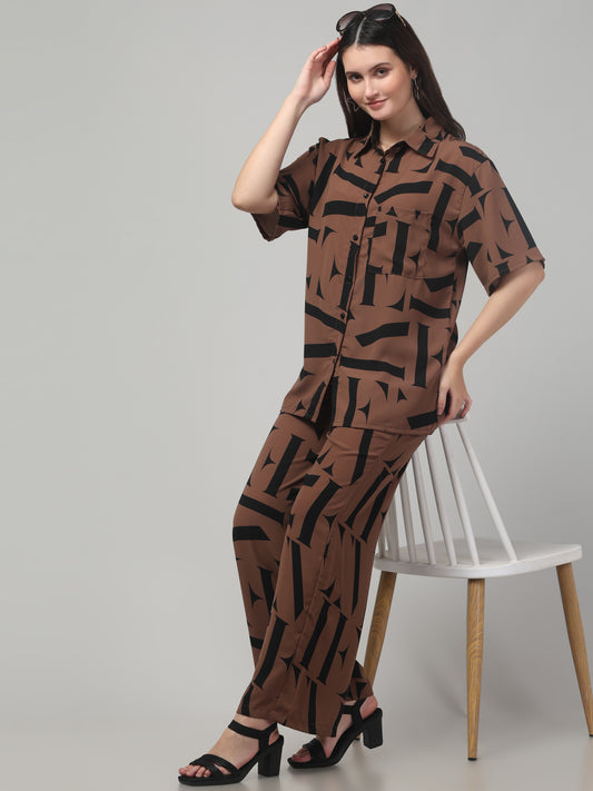 Brown Printed Co ord Set For Women