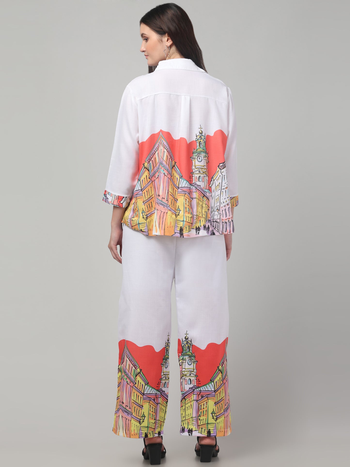 White Printed Co ord Set For Womens