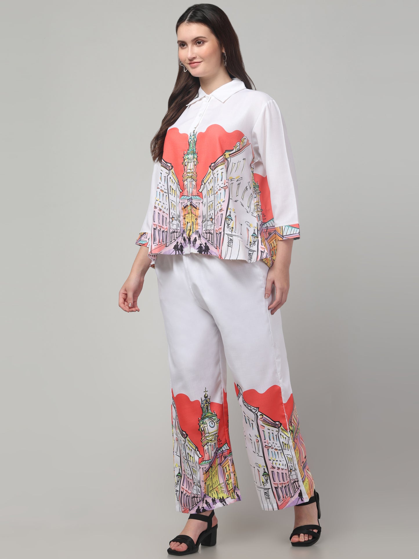 White Printed Co ord Set For Womens