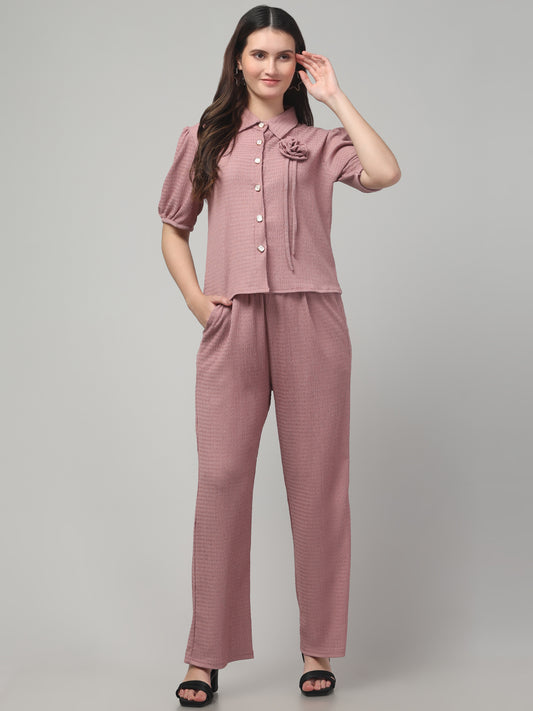 Pink Textured Co ord Set for Womens