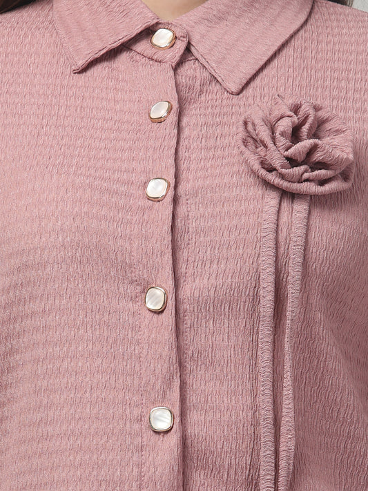 Pink Textured Co ord Set for Womens