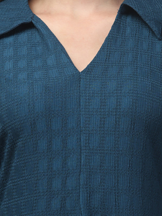 Blue Textured A Line Cute Dress For Womens
