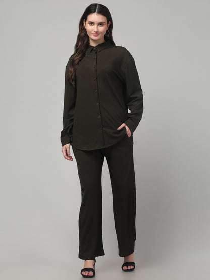 Olive Green Solid Co ord Set For Womens