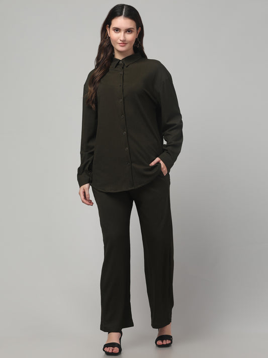 Olive Green Solid Co ord Set For Womens