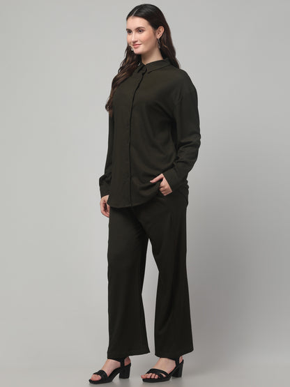 Olive Green Solid Co ord Set For Womens