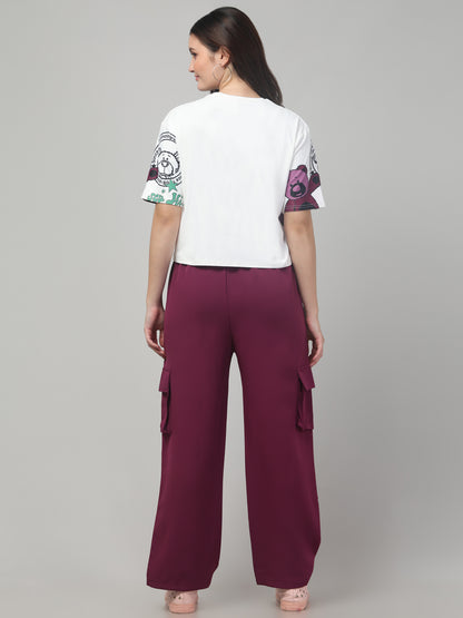 Maroon Printed Co ord Set for Womens