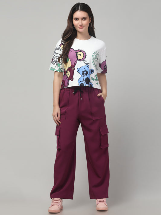 Maroon Printed Co ord Set for Womens