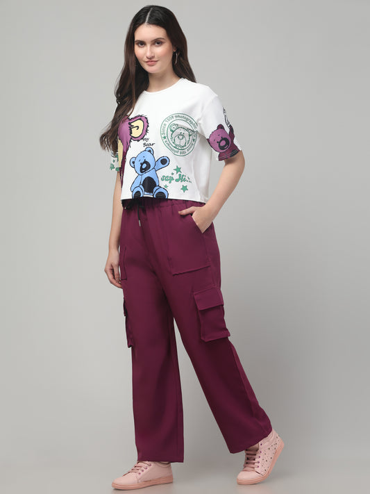 Maroon Printed Co ord Set for Womens