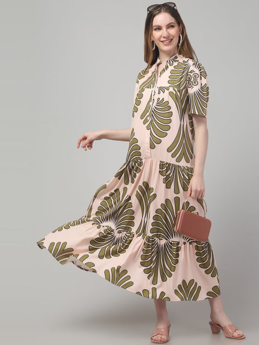 Beige Printed Beach Dress For Women