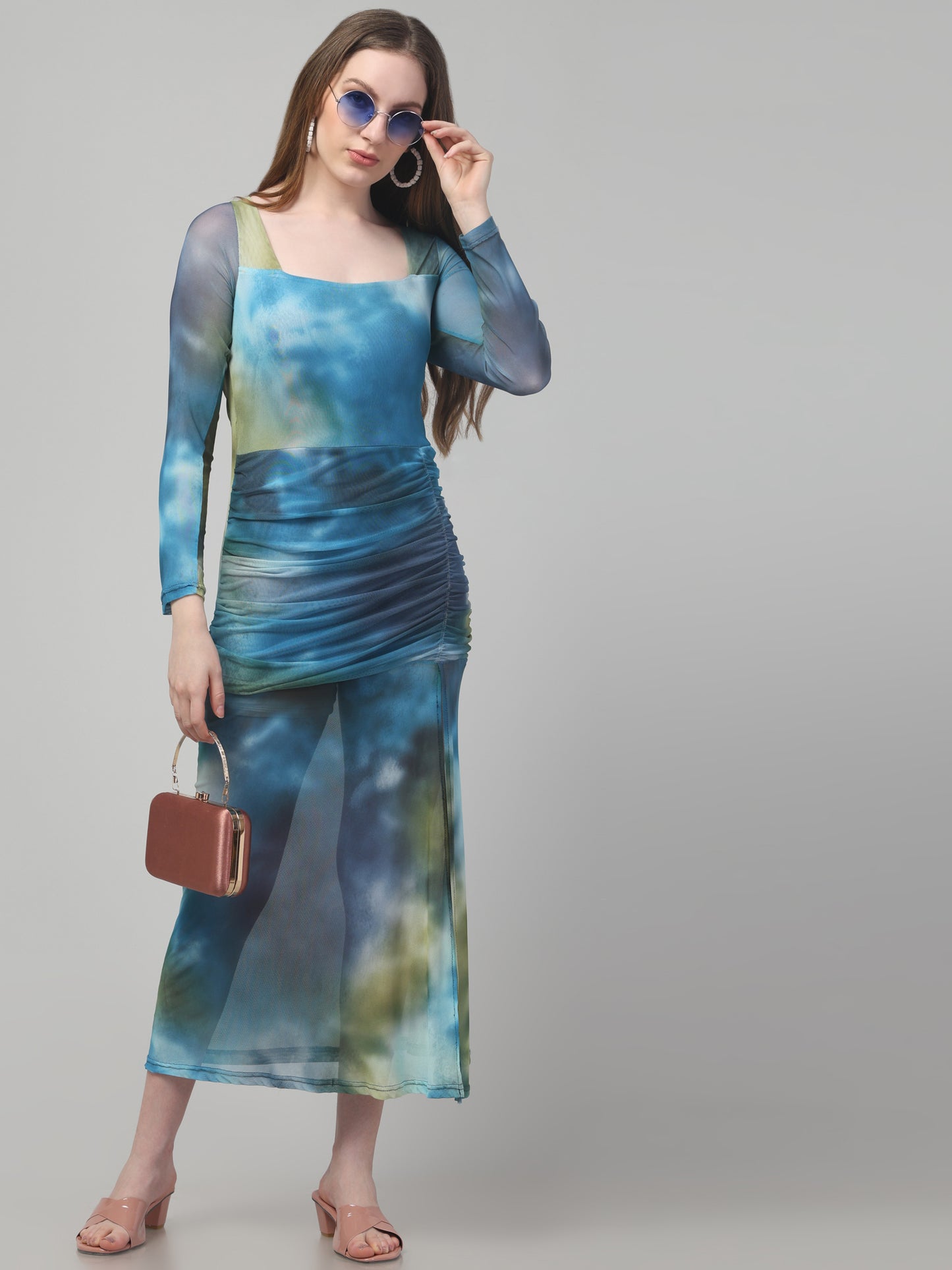 Dyed Blue Trendy Dress For Womens