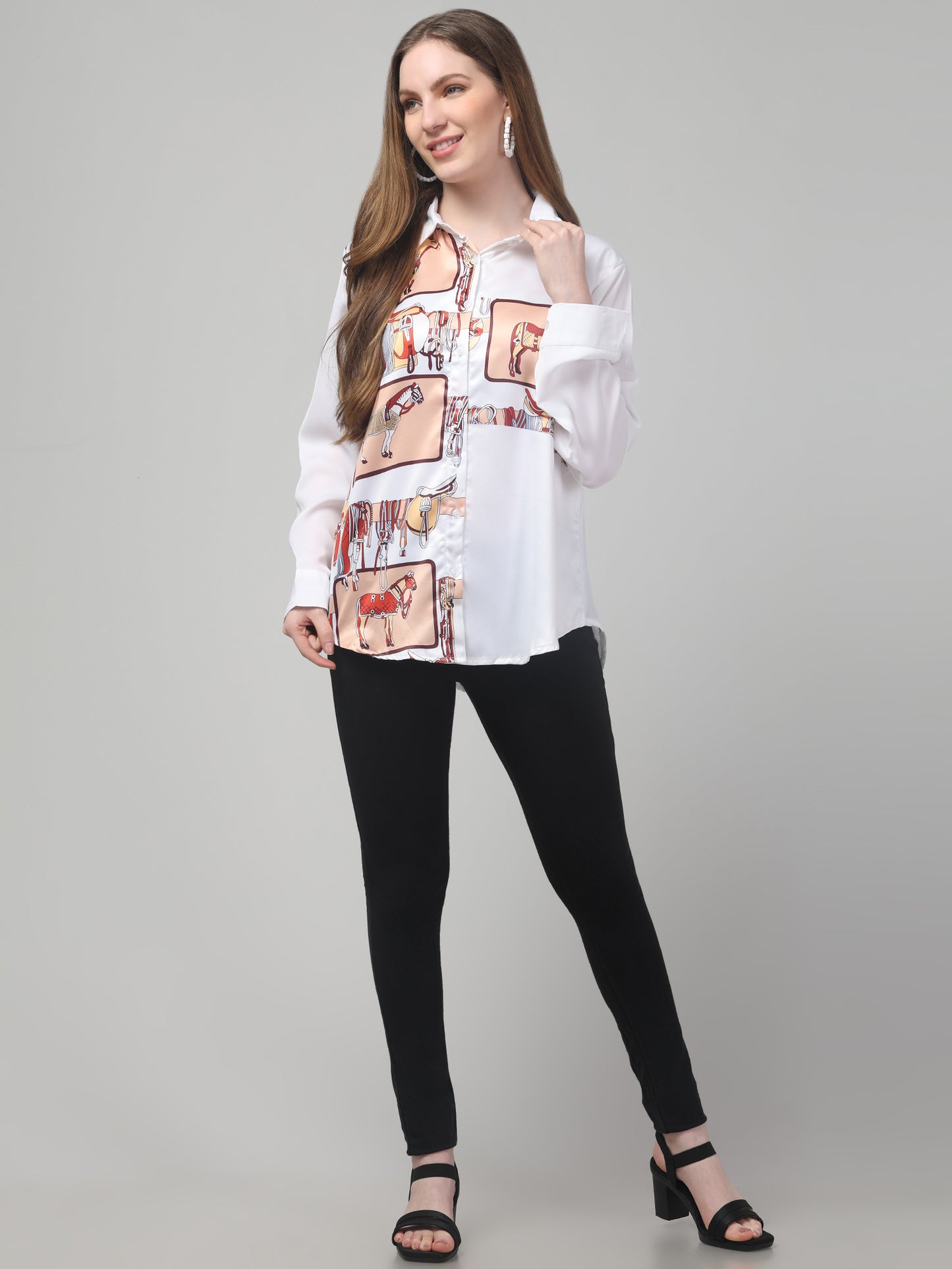 White Printed Shirt For Womens