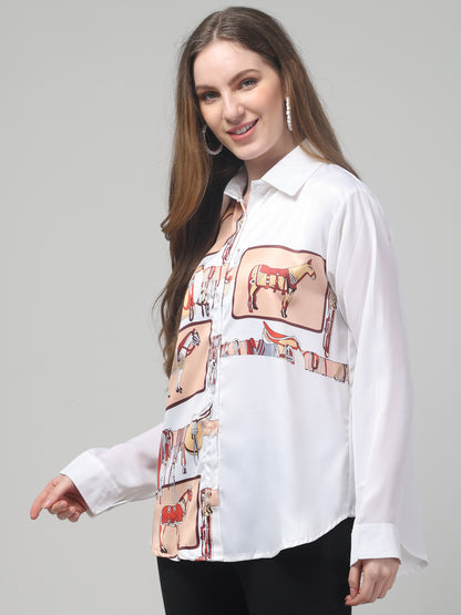 White Printed Shirt For Womens