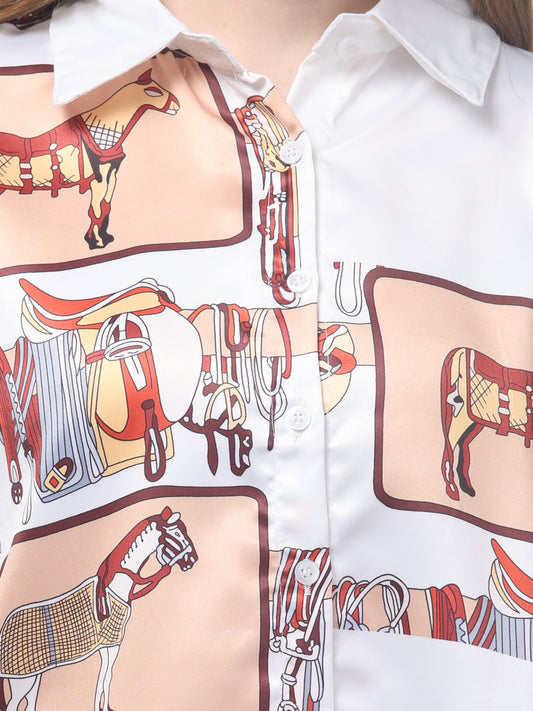 White Printed Shirt For Womens