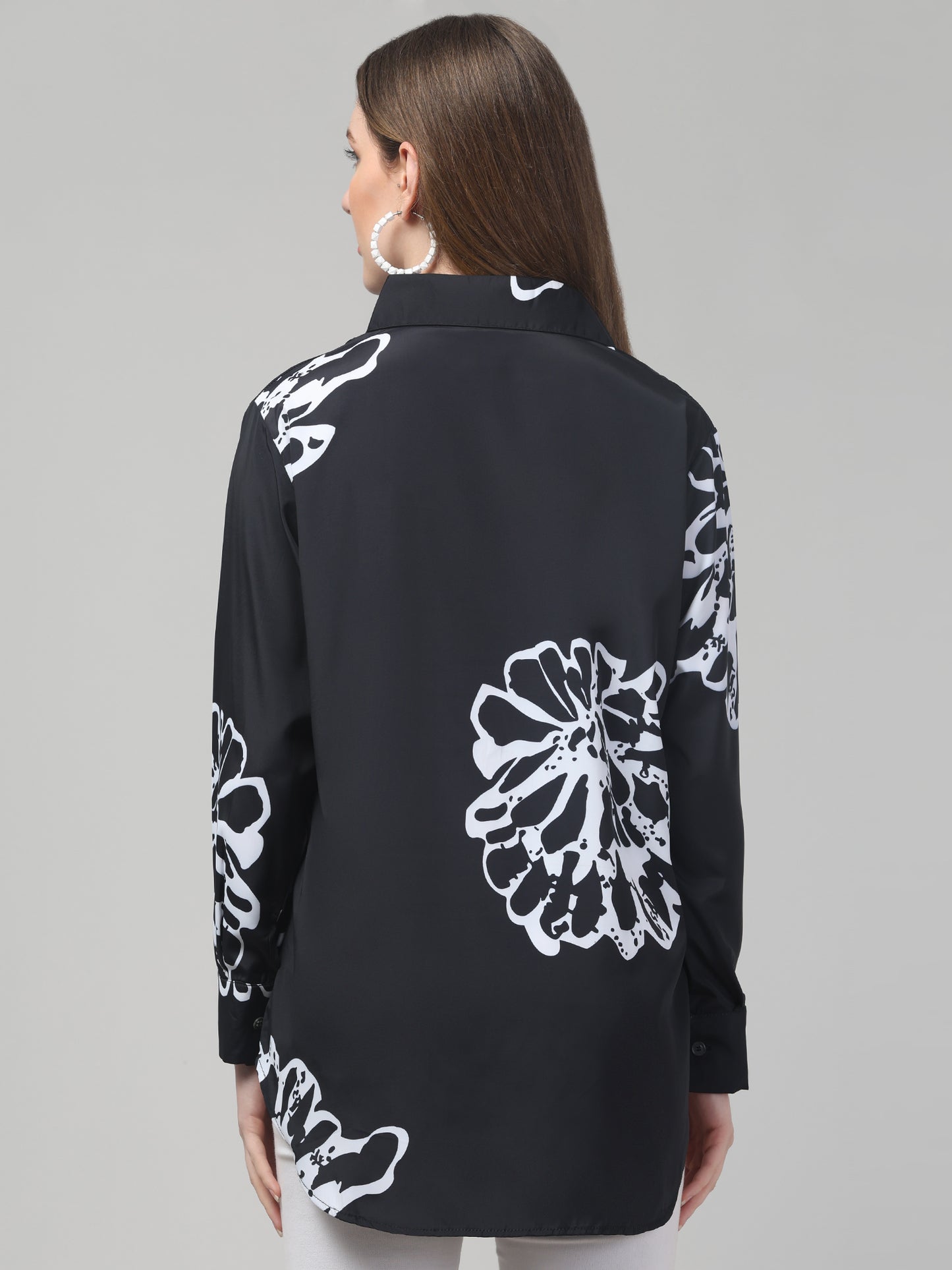 Black Floral Print Shirt for Womens
