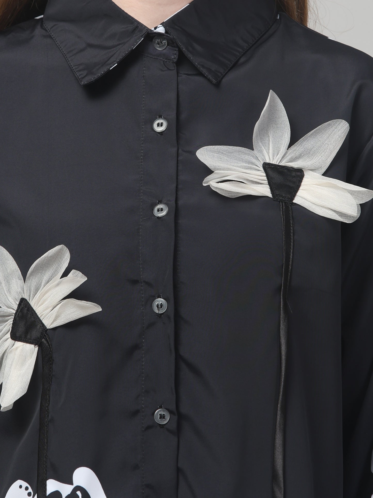 Black Floral Print Shirt for Womens