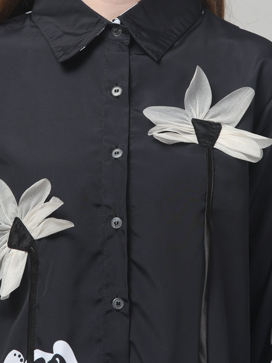 Black Floral Print Shirt for Womens