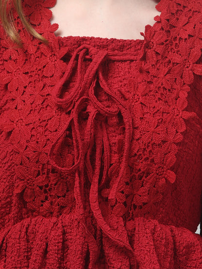 Red Party Wear Full Sleeve Top