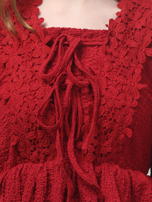 Red Party Wear Full Sleeve Top