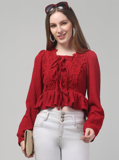 Red Party Wear Full Sleeve Top