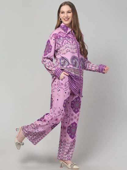 Purple Printed Co ord Set