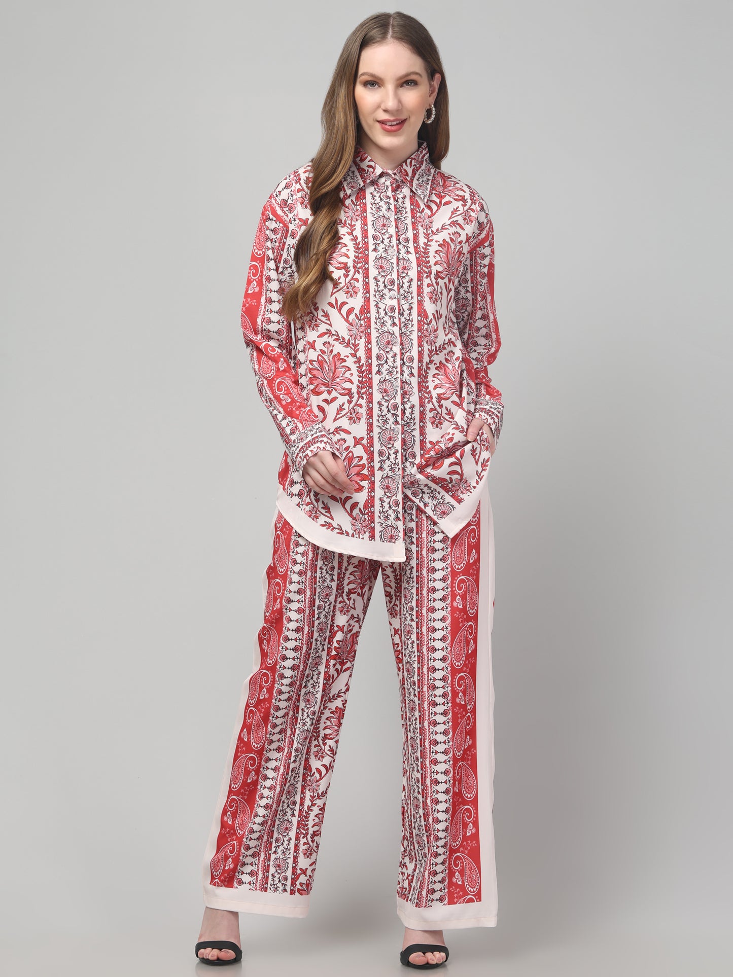 Red Floral Printed Co ord Set
