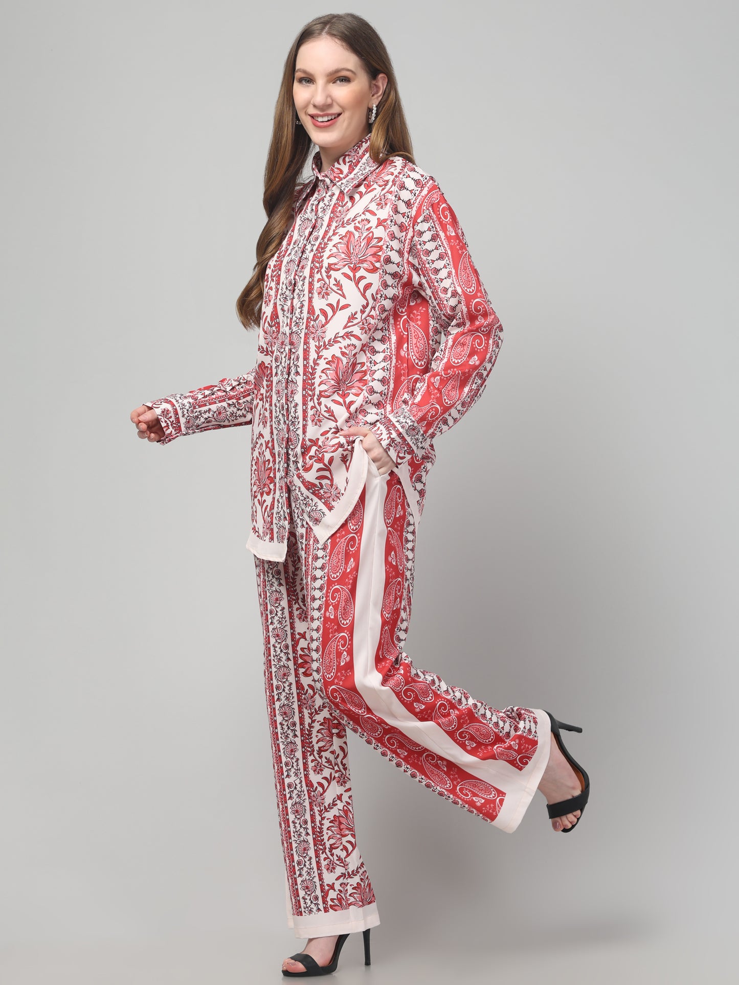 Red Floral Printed Co ord Set