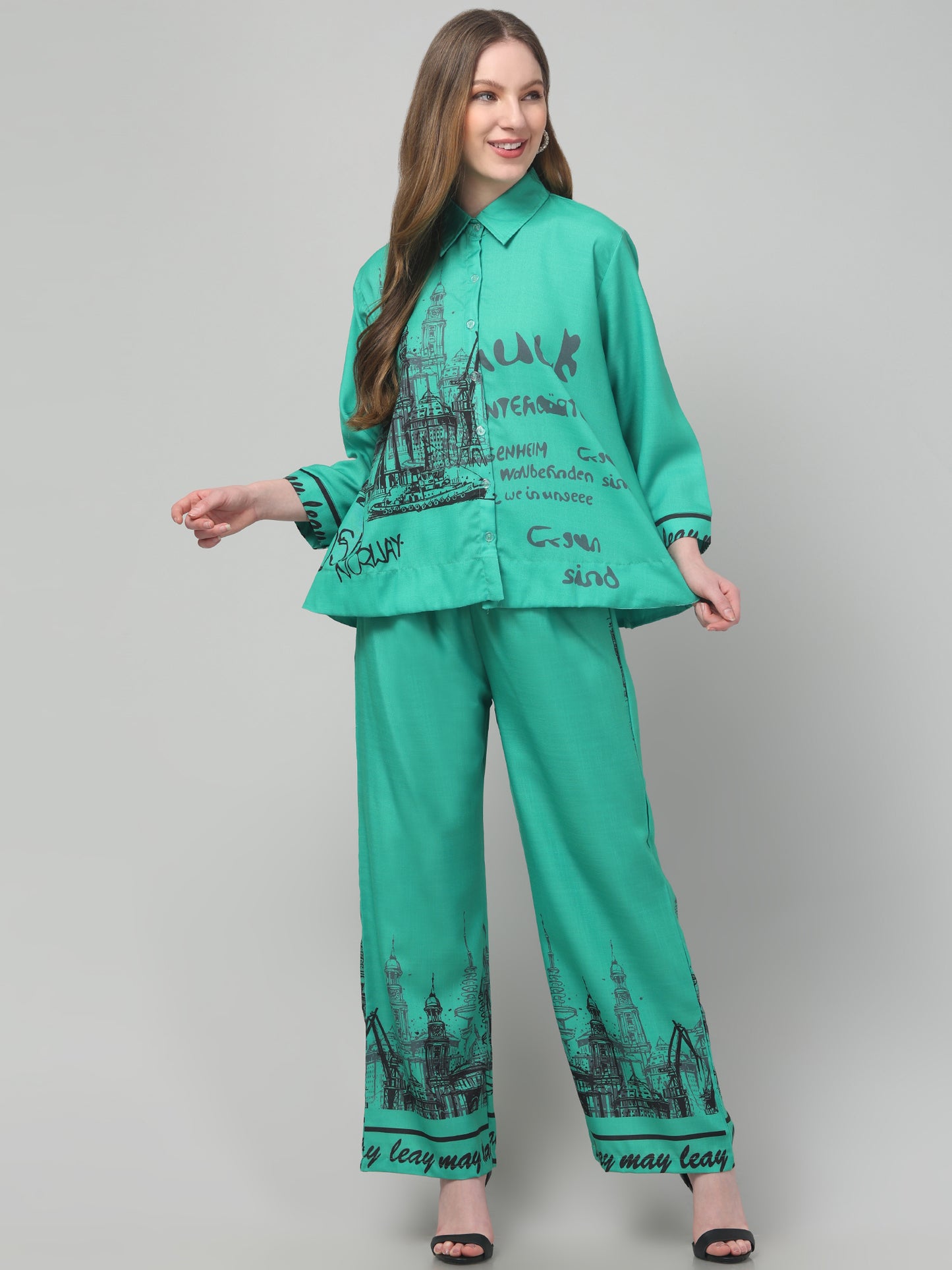 Teal Blue Printed Co ord Set