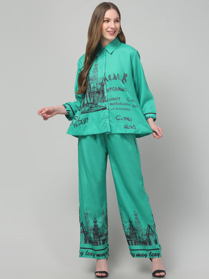 Teal Blue Printed Co ord Set