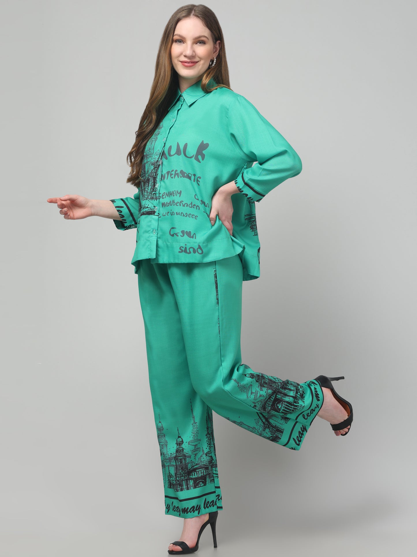 Teal Blue Printed Co ord Set