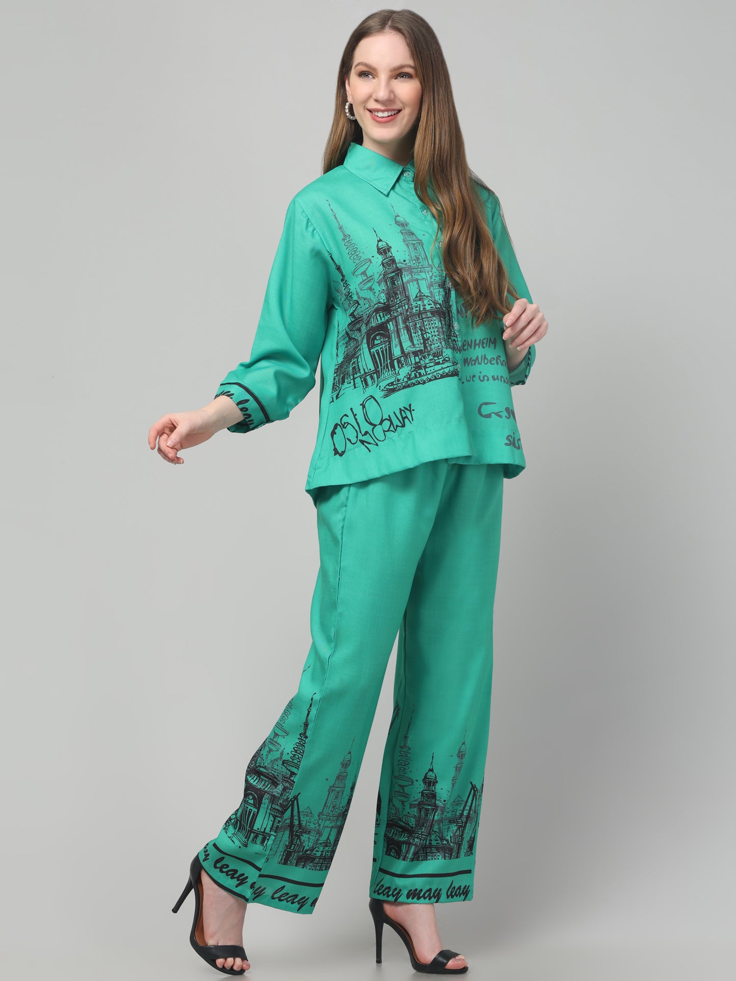 Teal Blue Printed Co ord Set