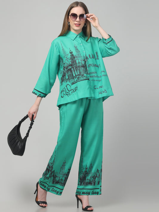 Teal Blue Printed Co ord Set