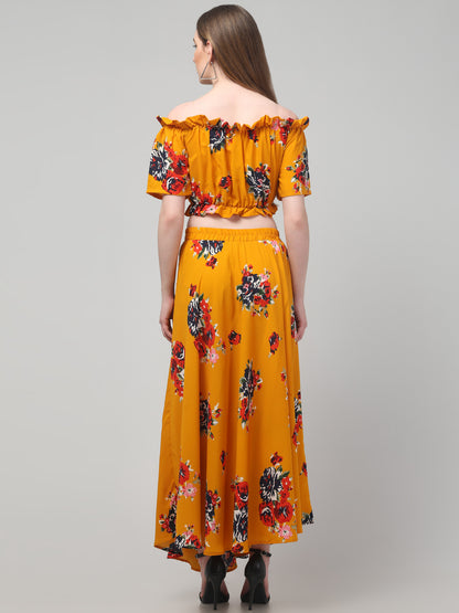 Printed Mustard Top & Skirt Set