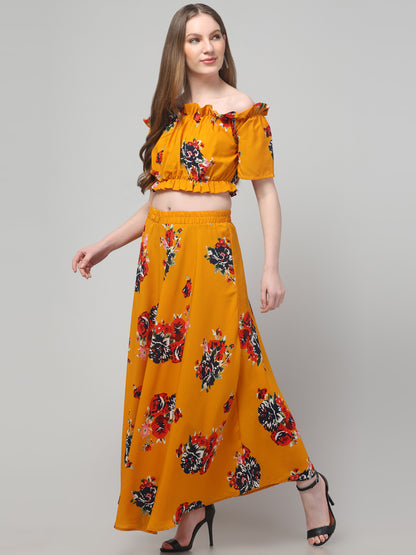 Printed Mustard Top & Skirt Set