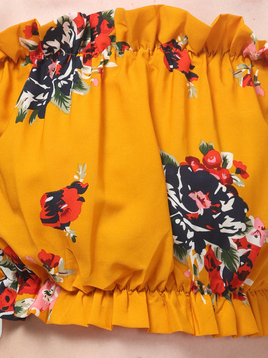 Printed Mustard Top & Skirt Set