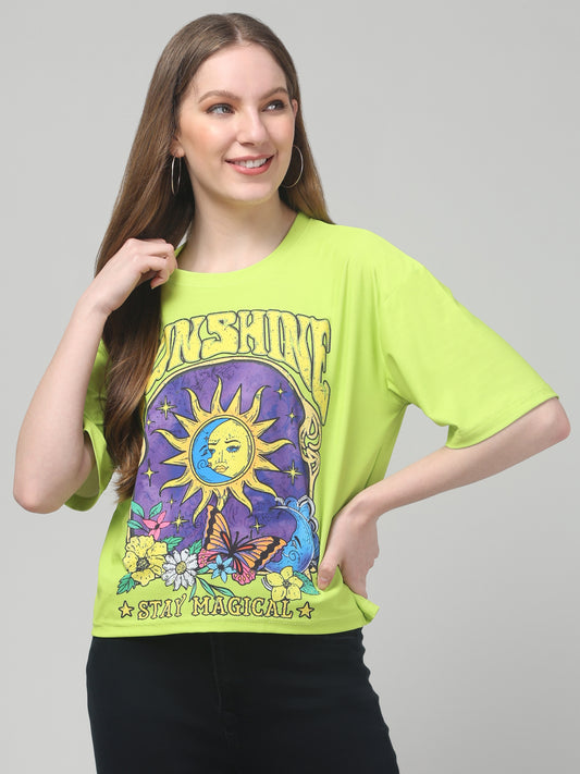 Sunshine Neon Green Printed Crop Top
