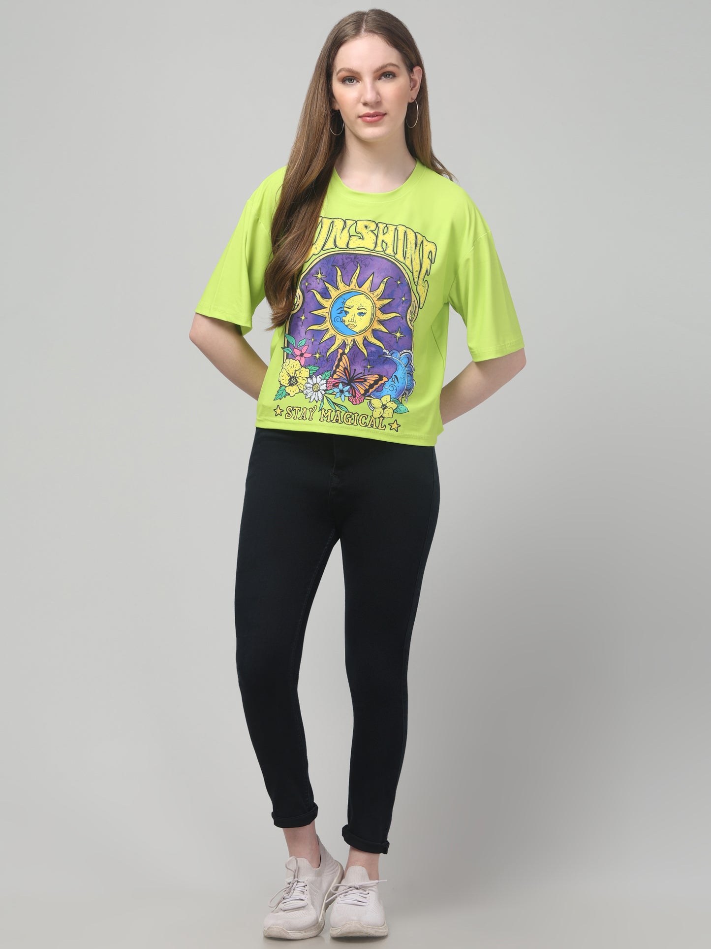 Sunshine Neon Green Printed Crop Top