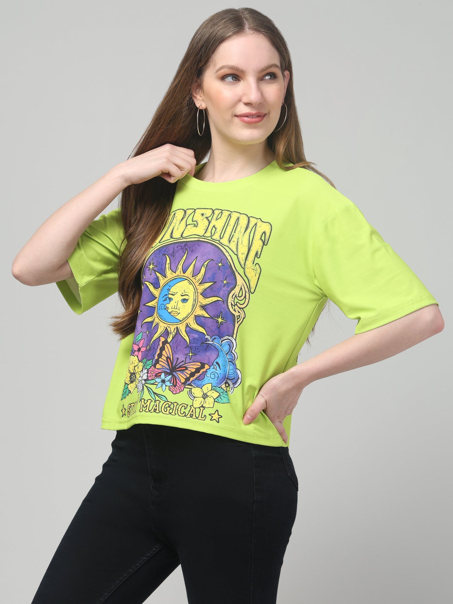 Sunshine Neon Green Printed Crop Top