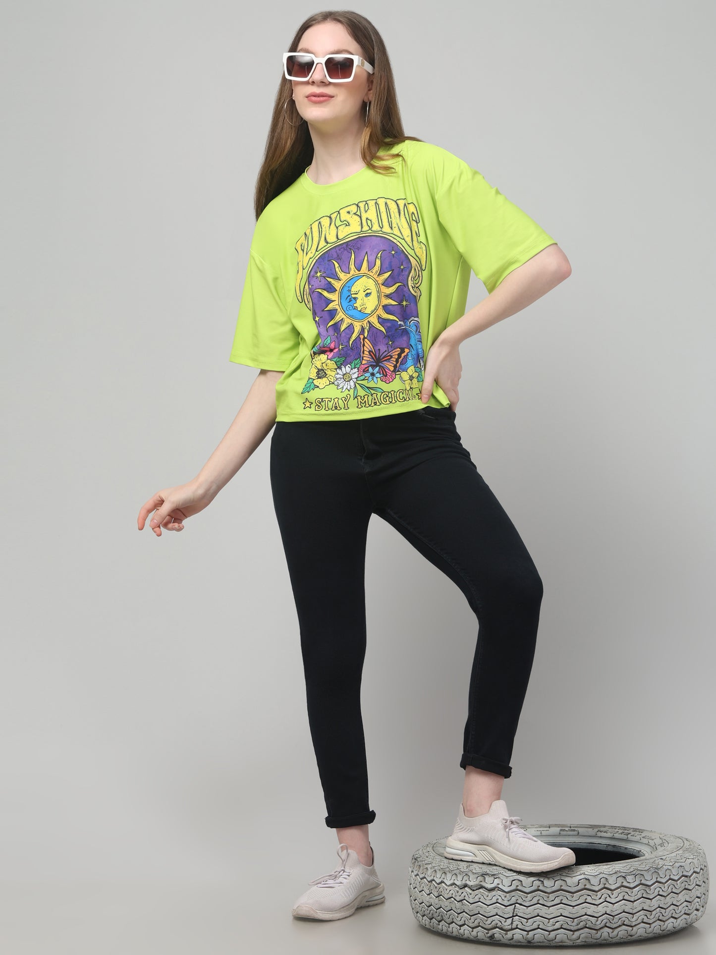 Sunshine Neon Green Printed Crop Top
