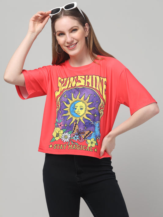 Sunshine Red Printed Crop Top