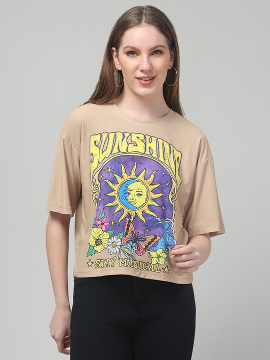 Sunshine Beige Printed Crop Top