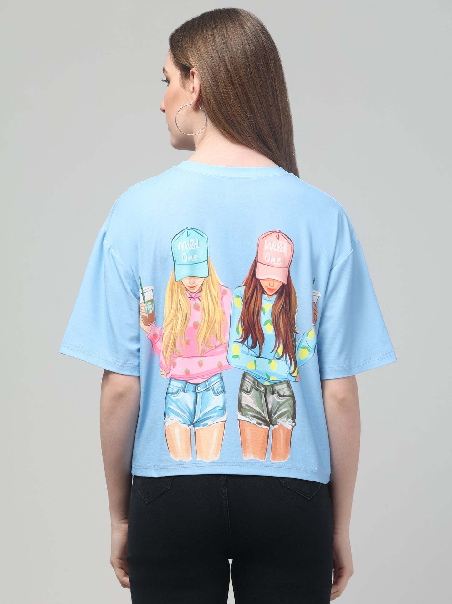 Style Print Sky Blue Crop Top