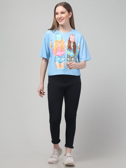 Style Print Sky Blue Crop Top