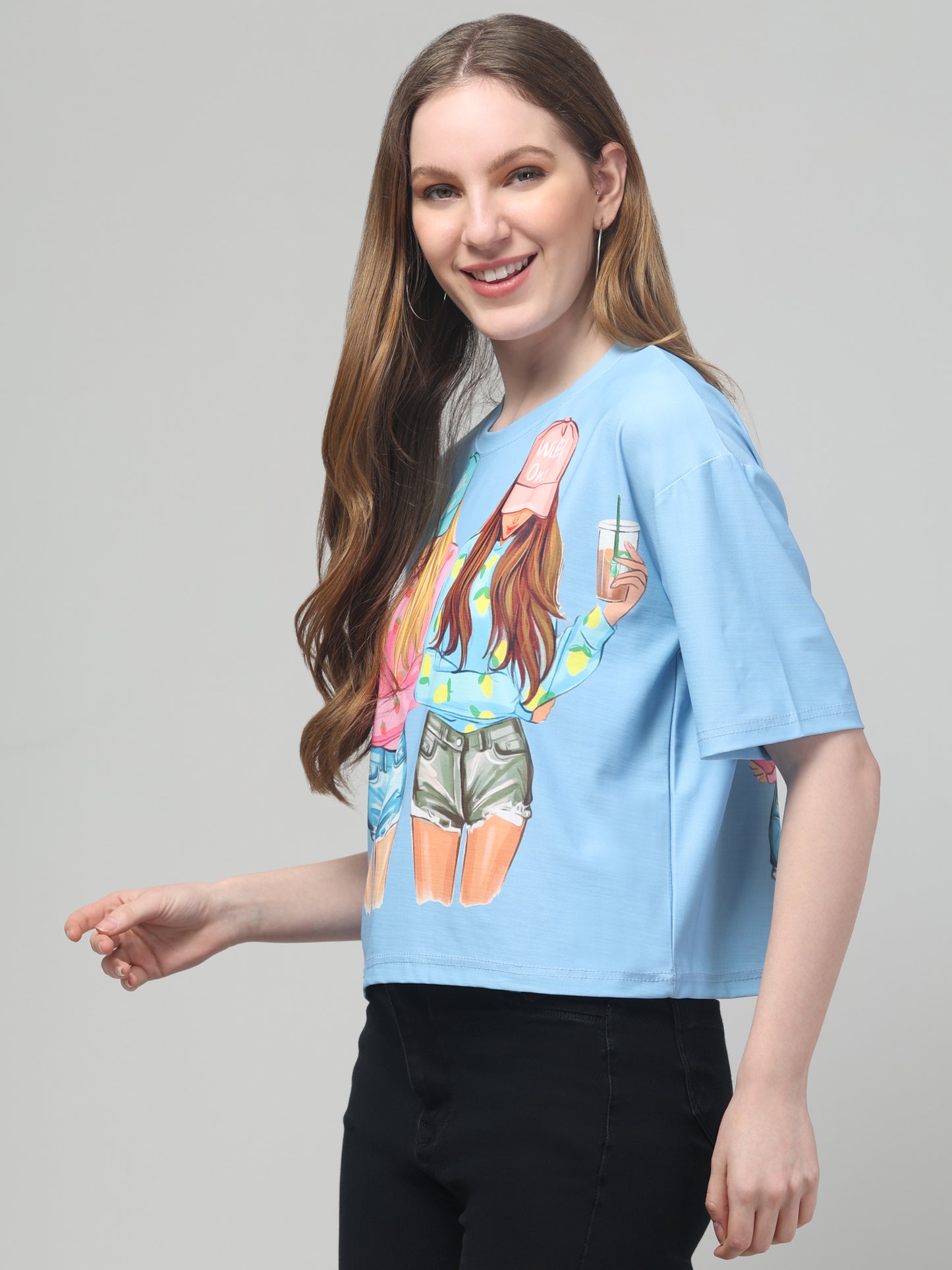 Style Print Sky Blue Crop Top