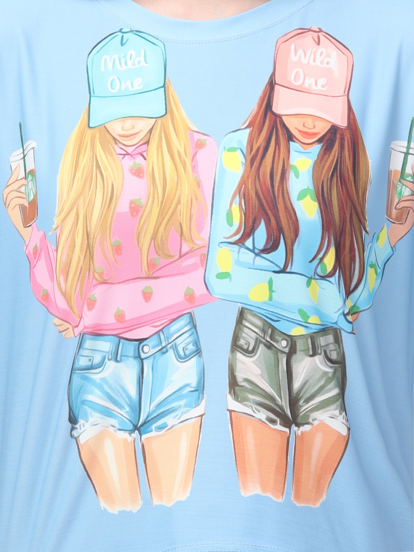Style Print Sky Blue Crop Top