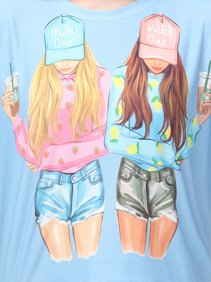 Style Print Sky Blue Crop Top