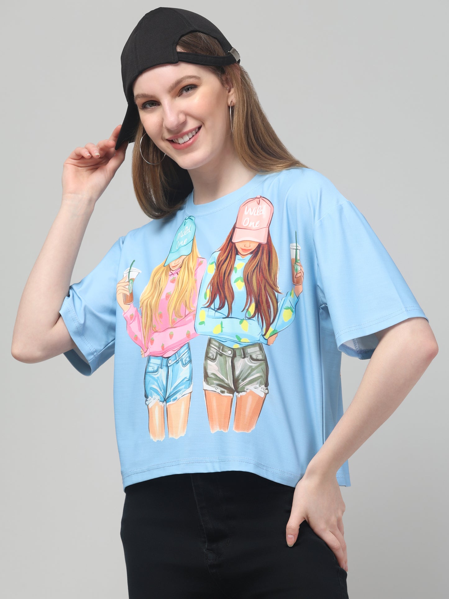 Style Print Sky Blue Crop Top
