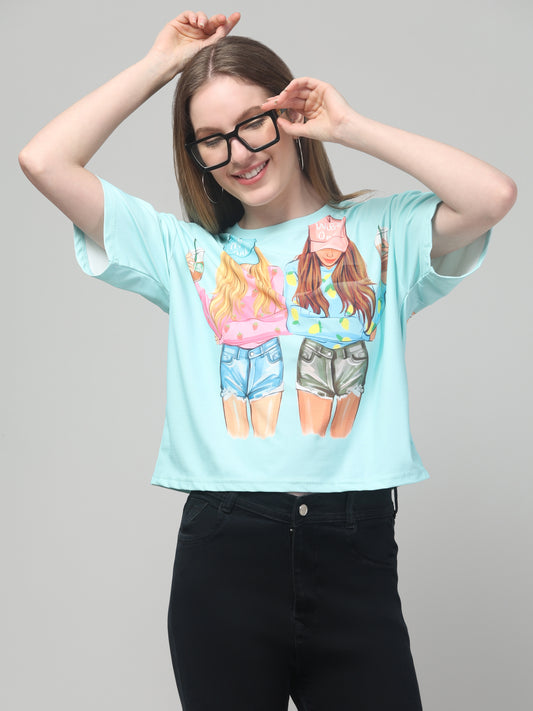 Style Print Aqua Crop Top