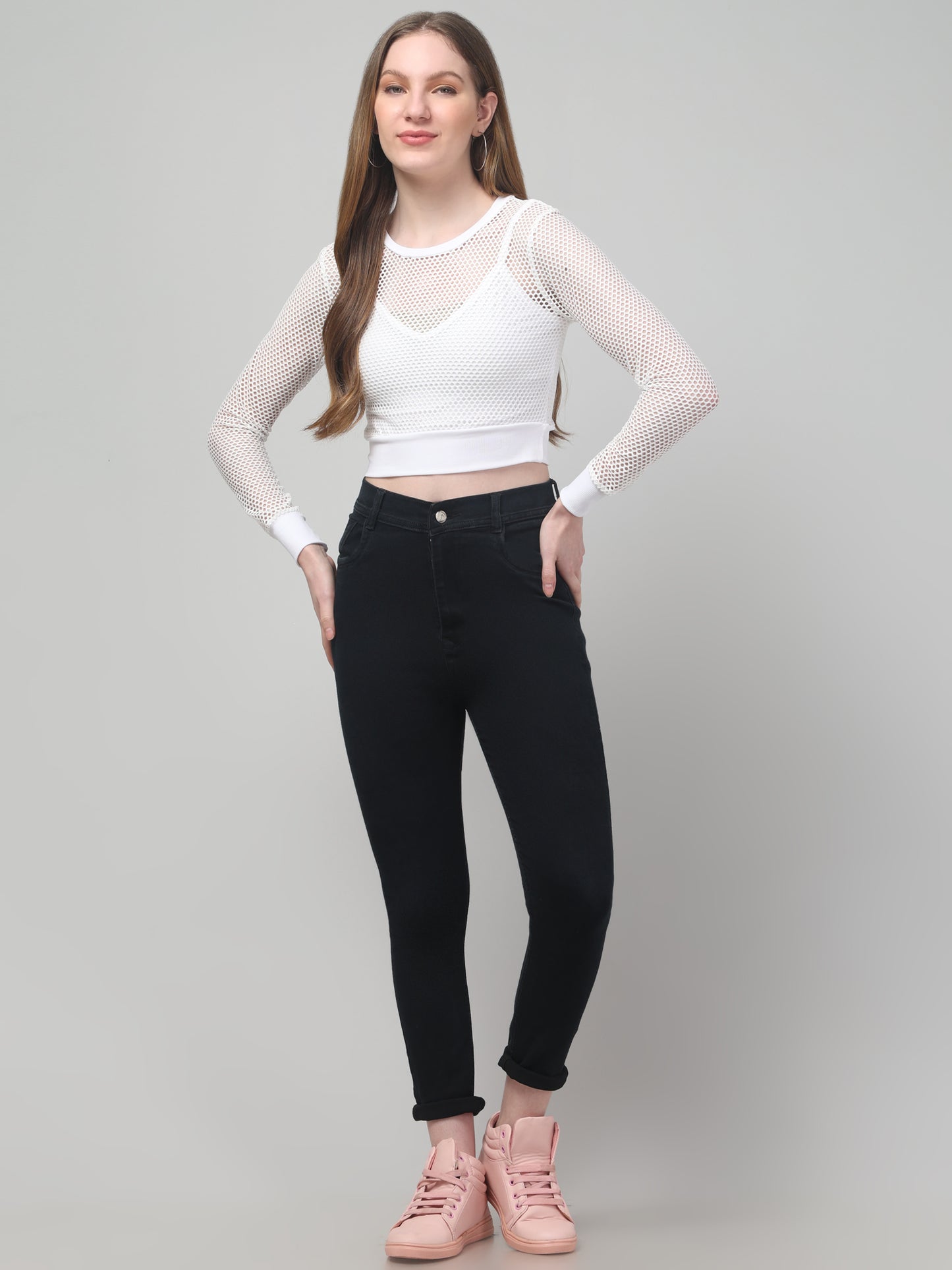 Neted White Crop Top